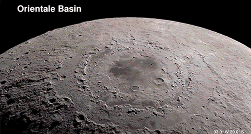 Animated visualization of the moon surface overlay with false-color imaging areas.