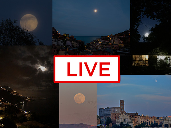 Collage of different views of the moon and text reading "LIVE".