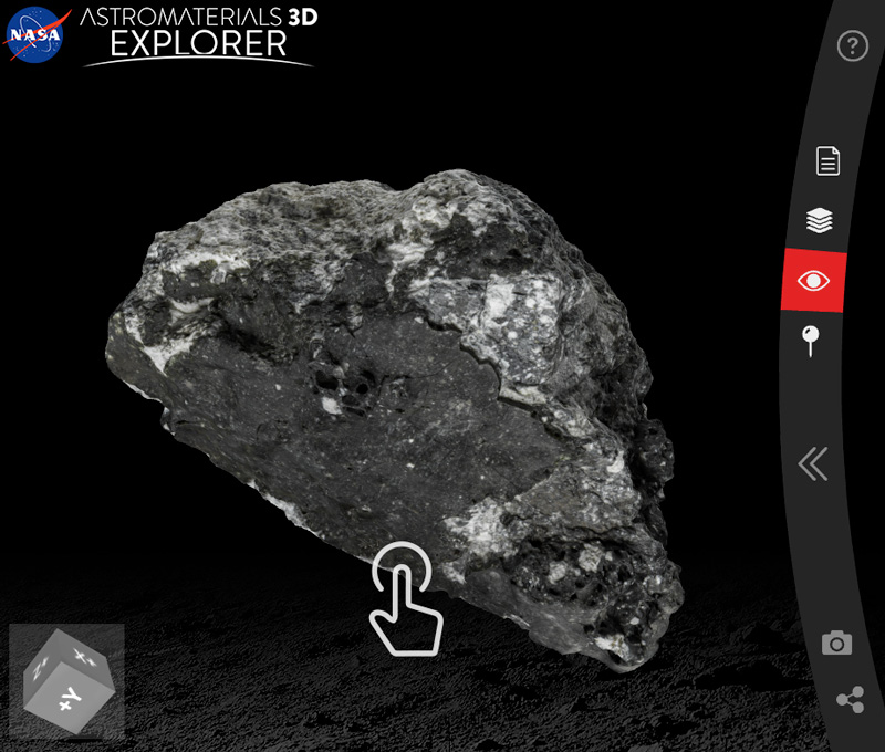 Screen image of a Moon rock sample within a screen interface.