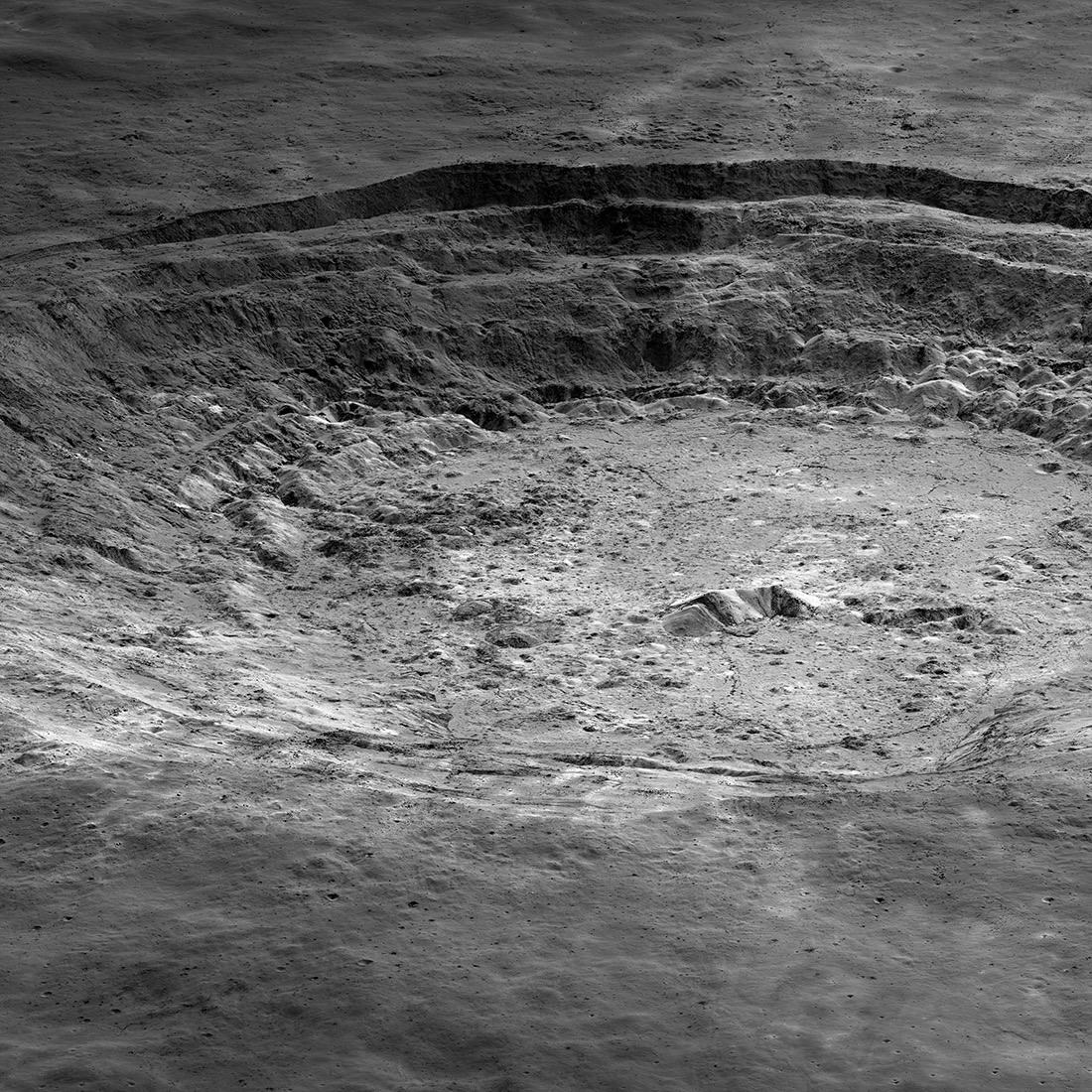 Detail photo of crater on the Moon.