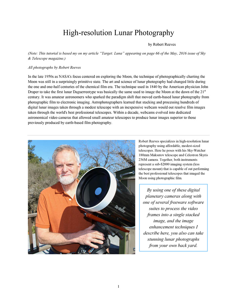 First page of the High-resolution Lunar Photography tutorial