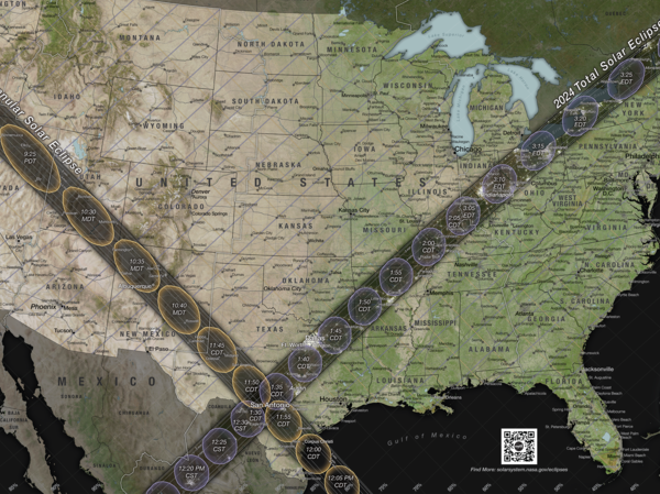 Where will you be for the 2023 and 2024 solar eclipses in the United States?
This map could help you decide.