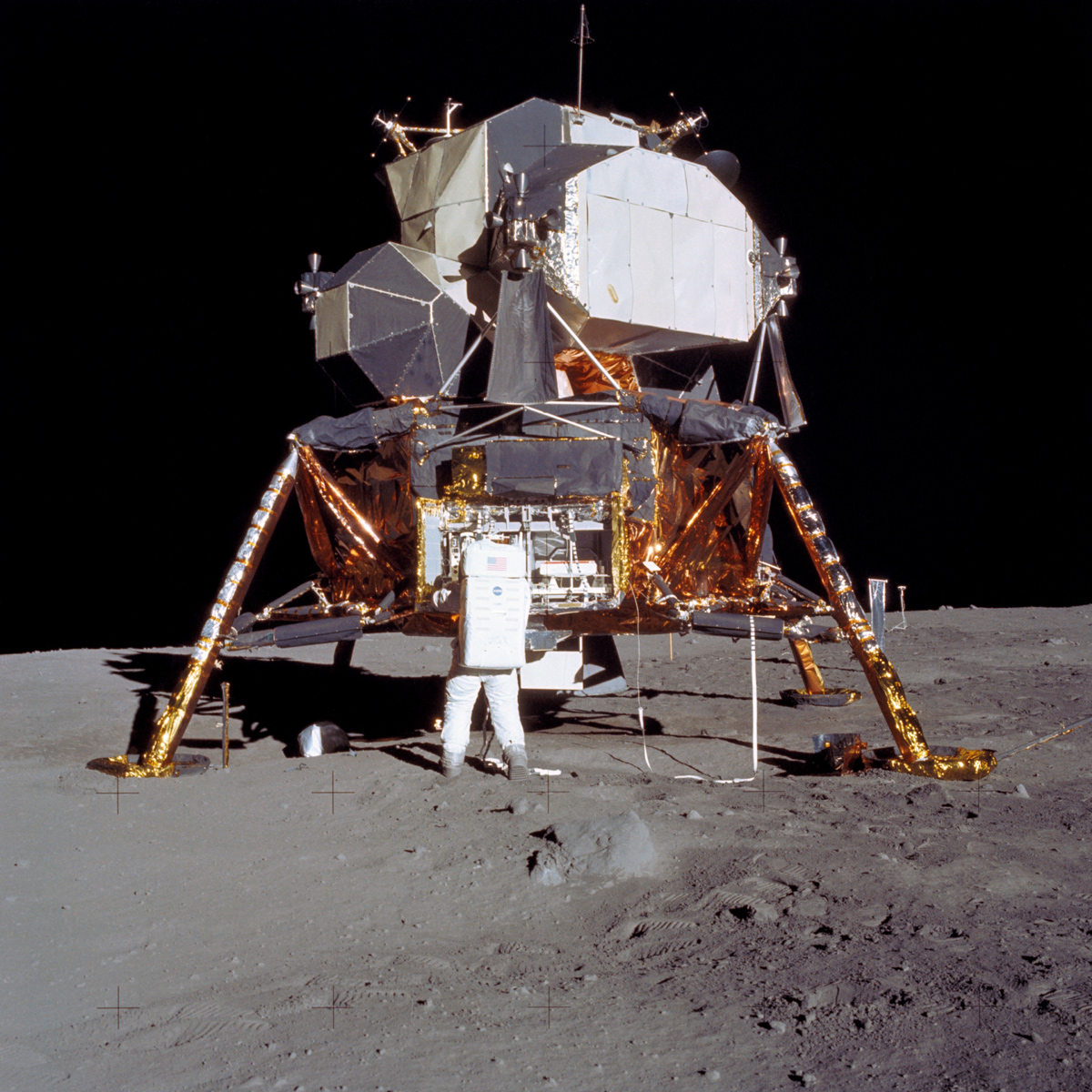 Lunar module on surface of moon