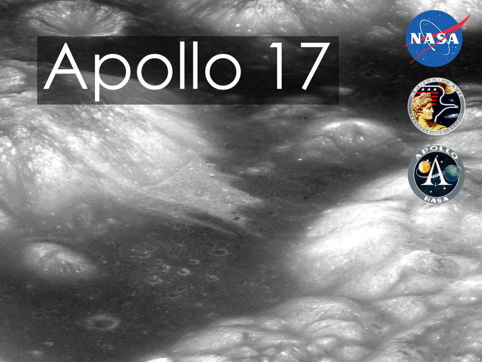 Screenshot of a title slide, with "Apollo 17" against a backdrop of cratered lunar surface, plus NASA and Apollo logos.
