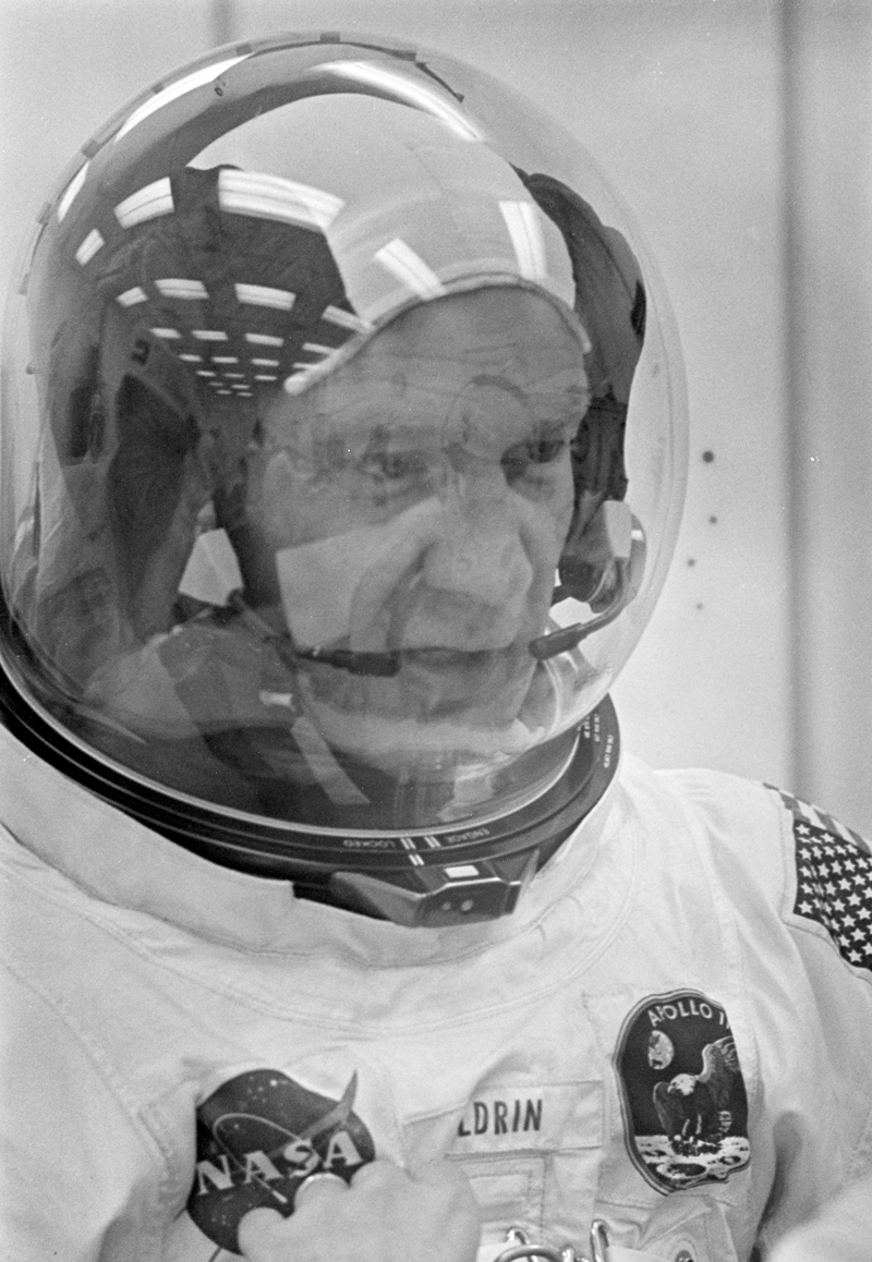 Astronaut Edwin E. Aldrin, Jr. in his space suit