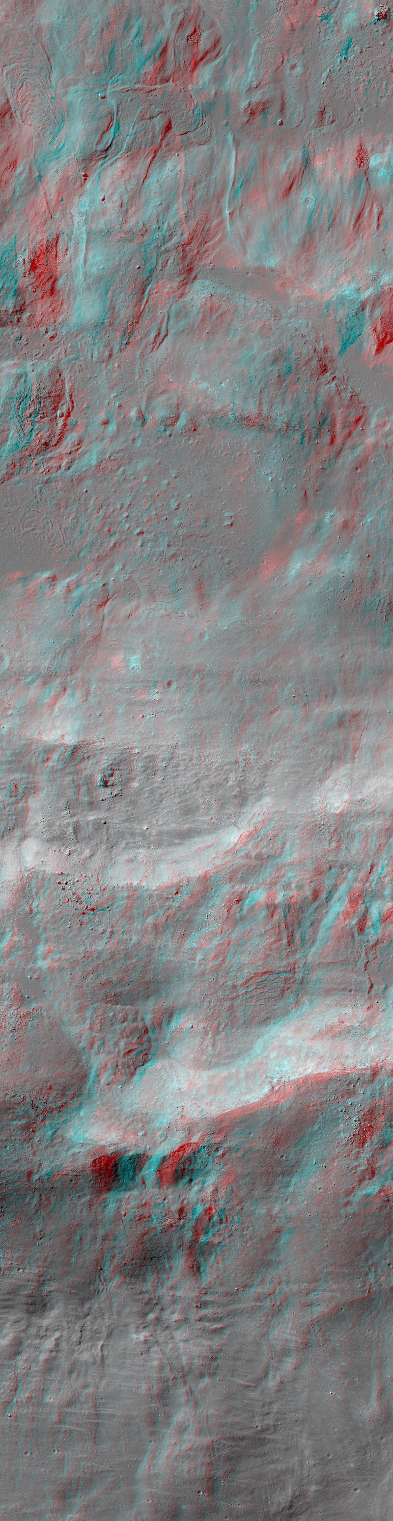red-blue 3D look at rough lunar terrain