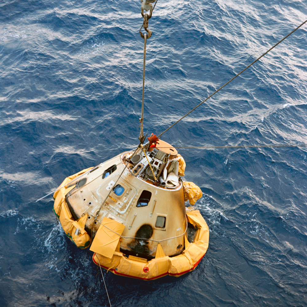 Apollo 6 module floating in ocean