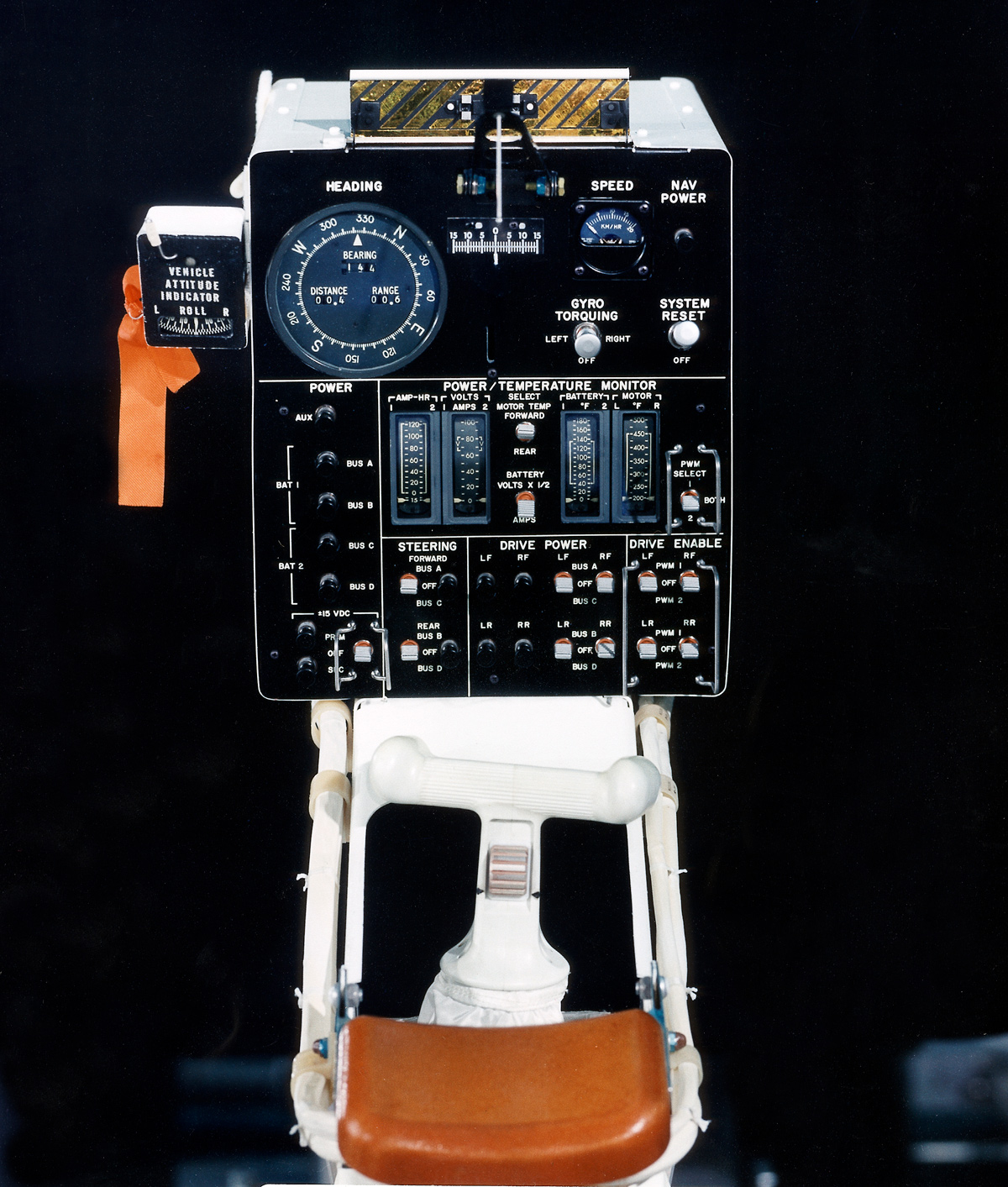 Display, control console, and hand controller for the Lunar Roving Vehicle