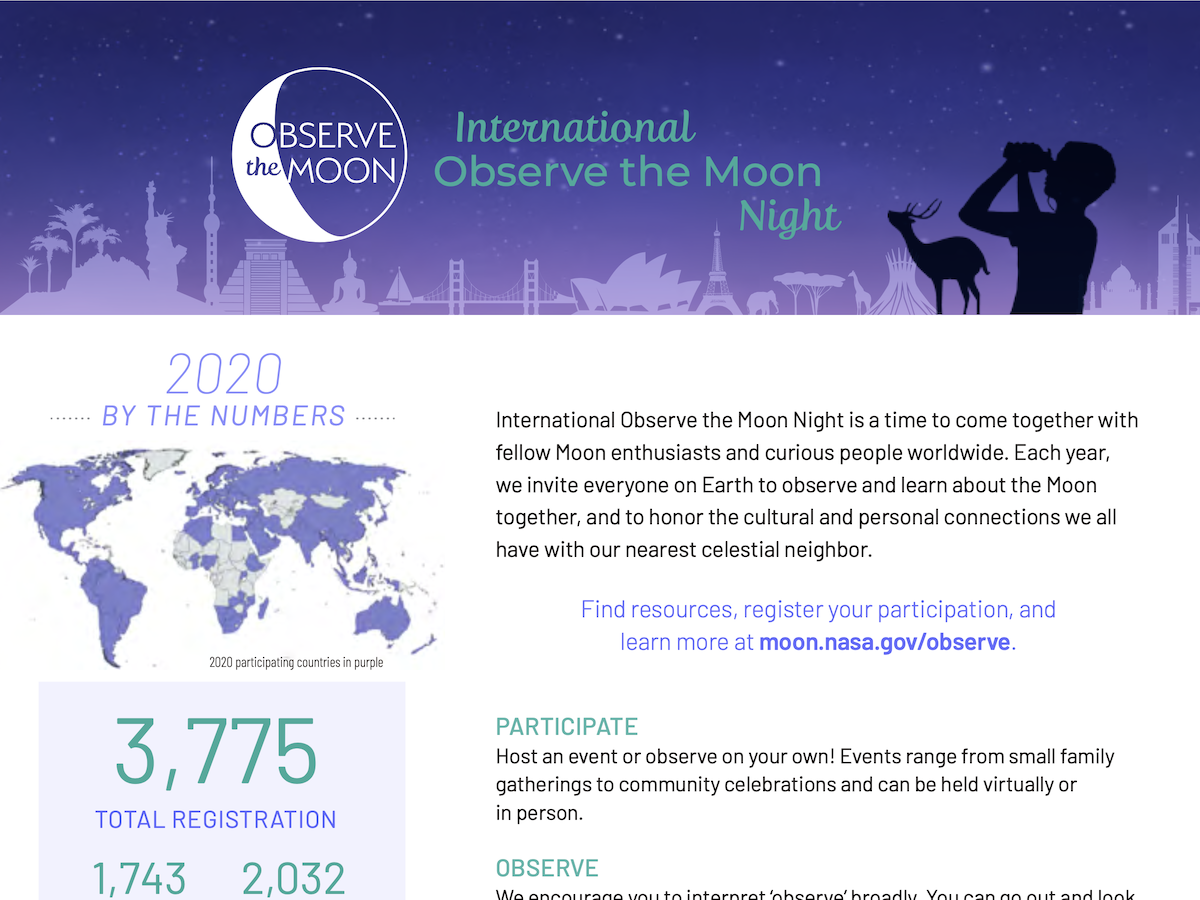 Screen shot of beginning of International Observe the Moon Night 2020 summary document.