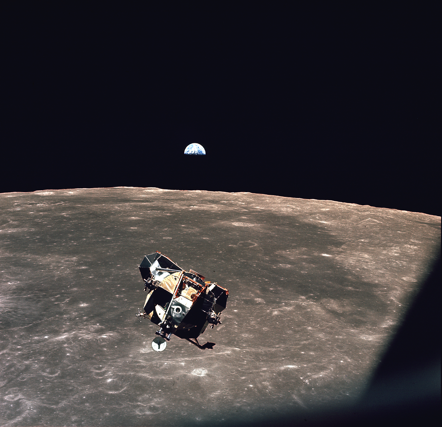 A view of the Apollo 11 lunar module "Eagle" as it returned from the surface of the moon to dock with the command module "Columbia".