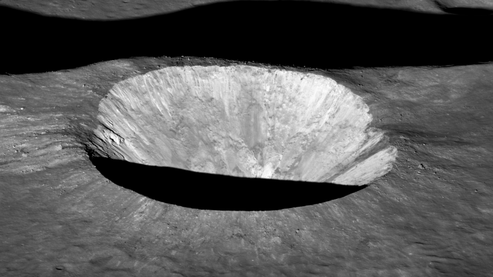 lunar crater seen at oblique angle