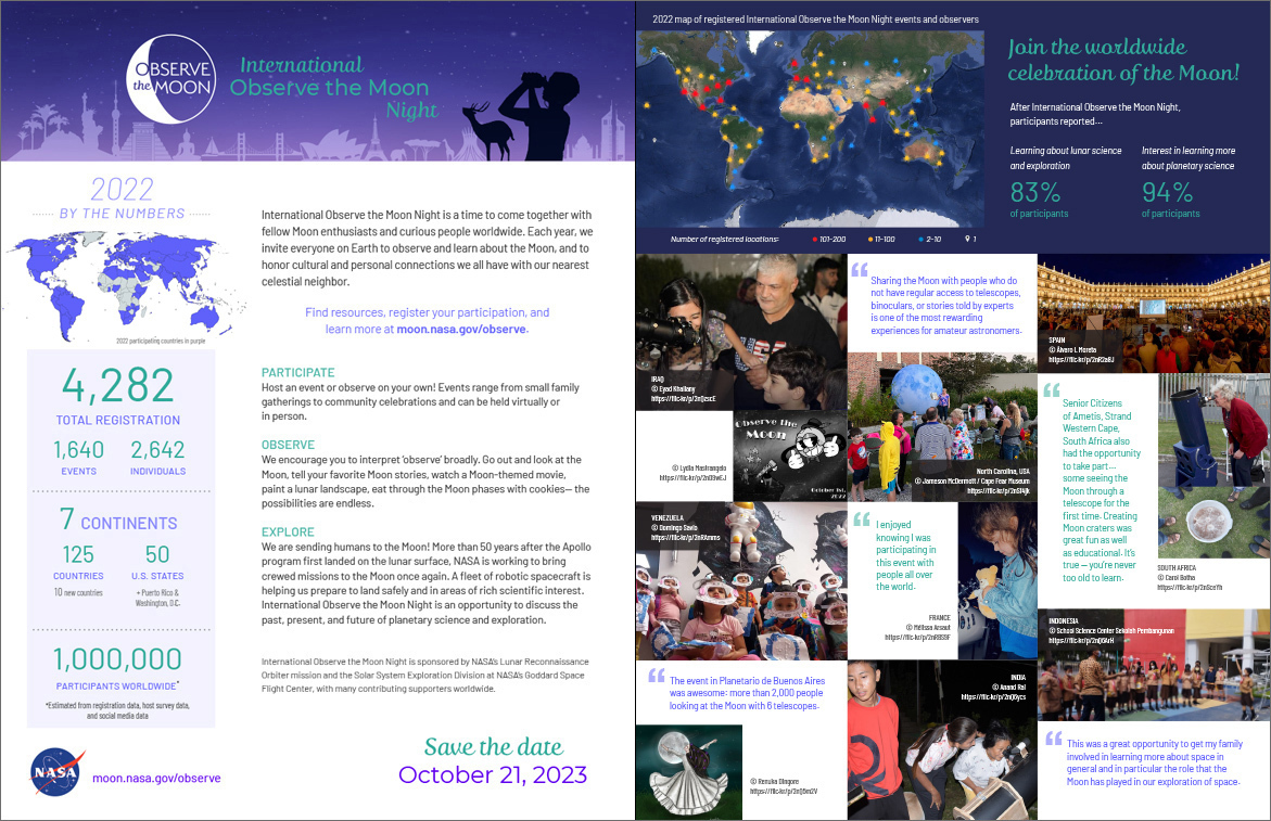 Screenshot of the pages from International Observe the Moon Night 2022 summary document.