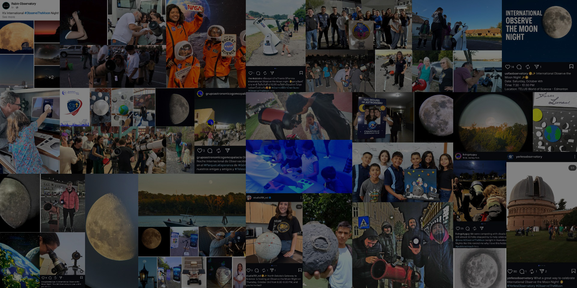 slide 1 - Collage of observer images from International Observe the Moon Night 2025.