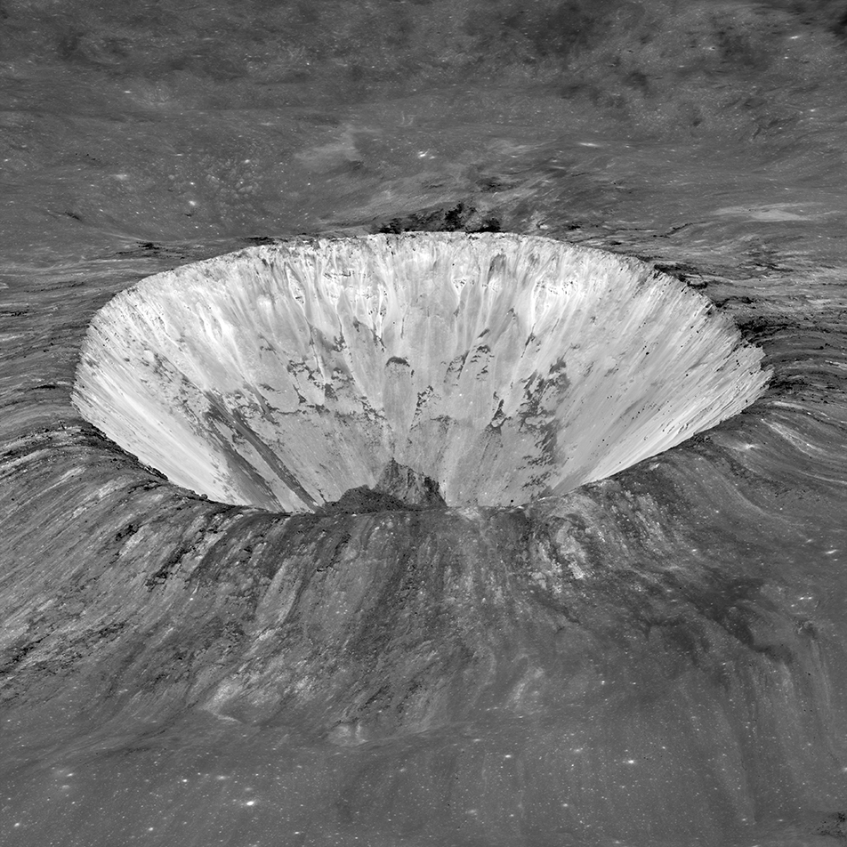 view of round, deep lunar crater