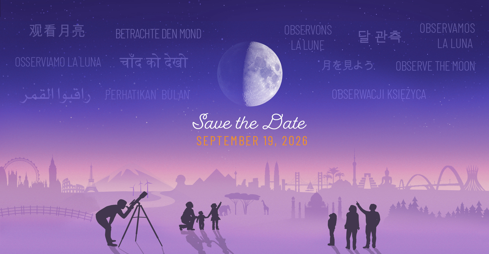 slide 3 - Save the Date card for International Observe the Moon Night on September 19, 2026