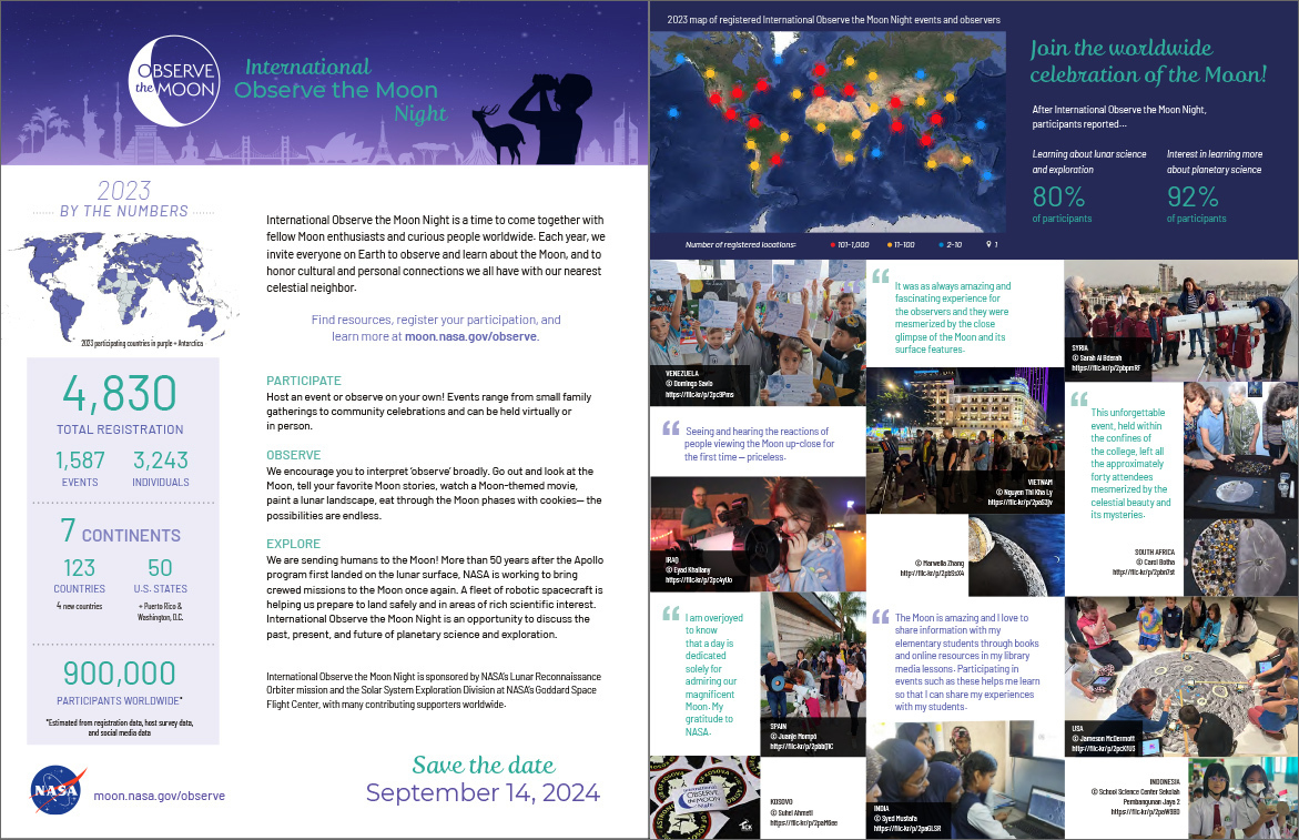 Screenshot of the pages from International Observe the Moon Night 2023 summary document.