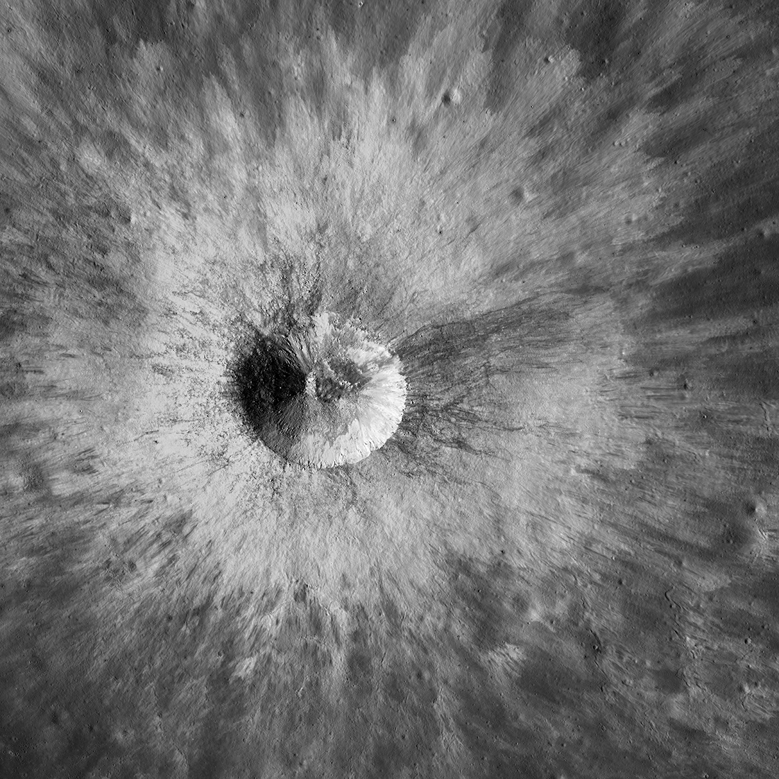 bright crater seen from directly above