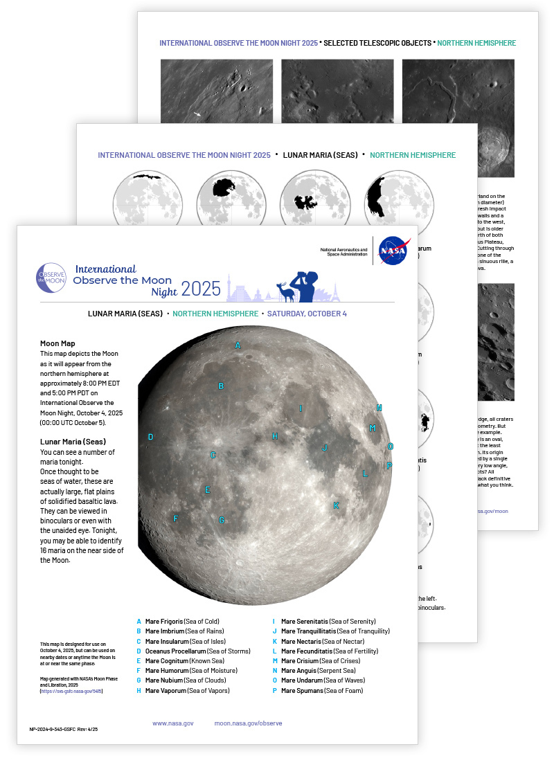 Map of the Moon with points of interest highlighted for International Observe the Moon Night 2025