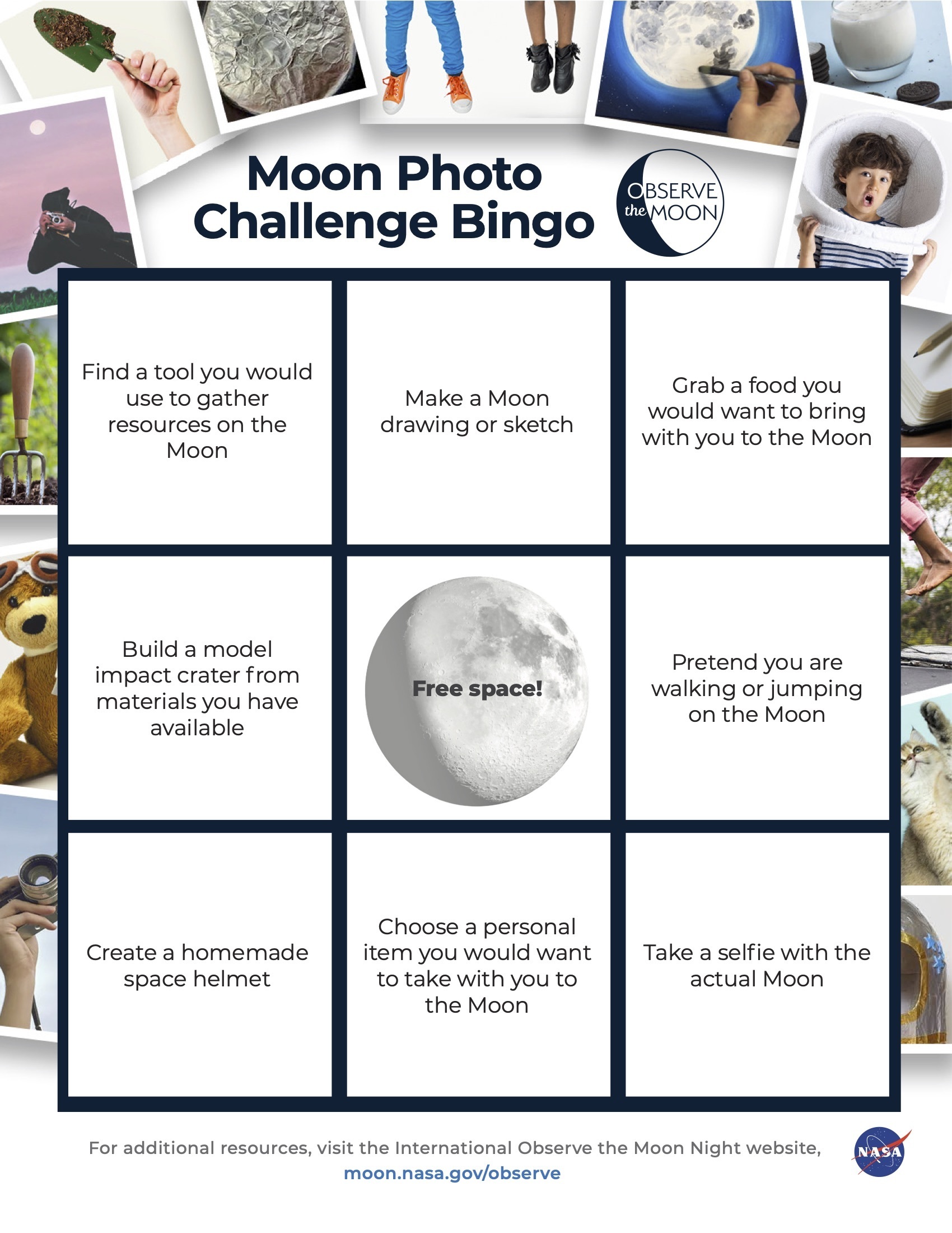 Moon Photo Challenge Bingo sheet