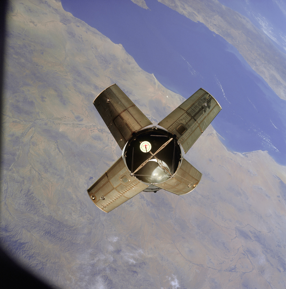 Saturn 7B stage in orbit with Earth in background