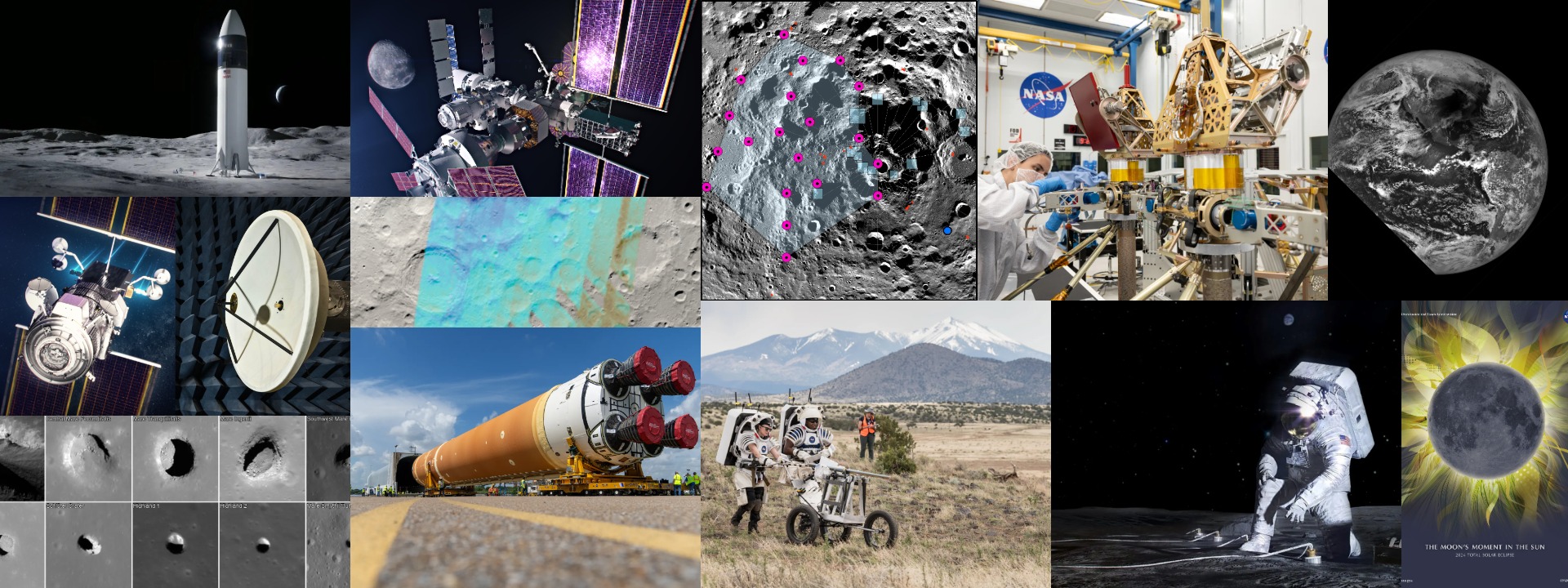 Collage of various imagery and photos from news headlines from NASA articles.