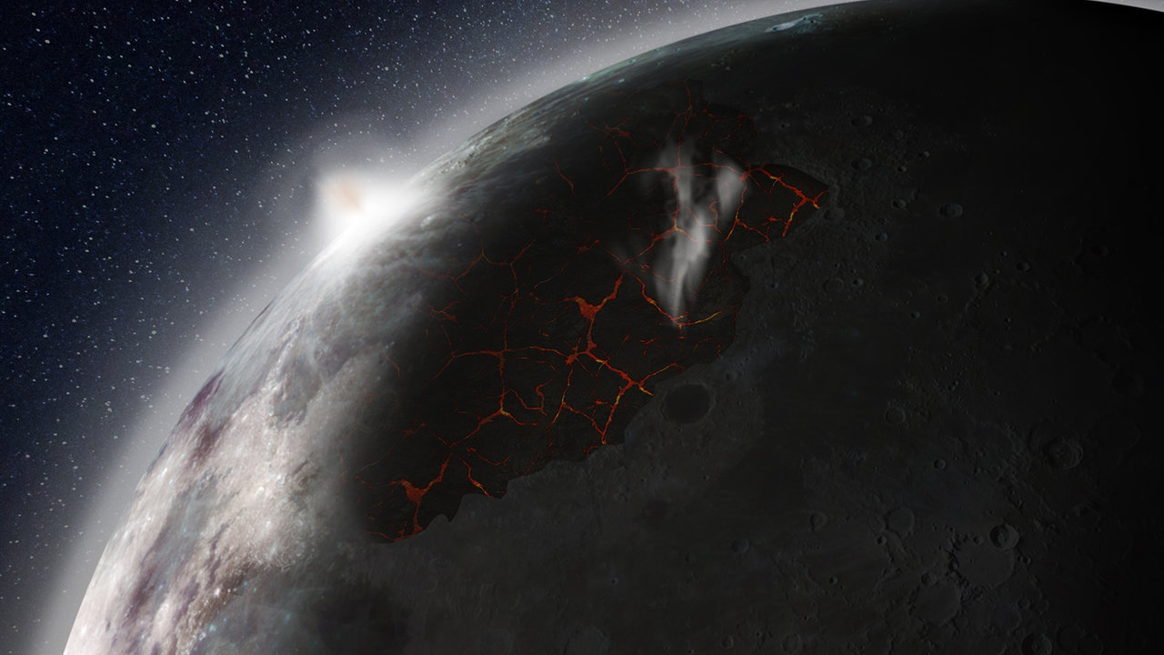 Illustration of ancient volcanic activity on the Moon.