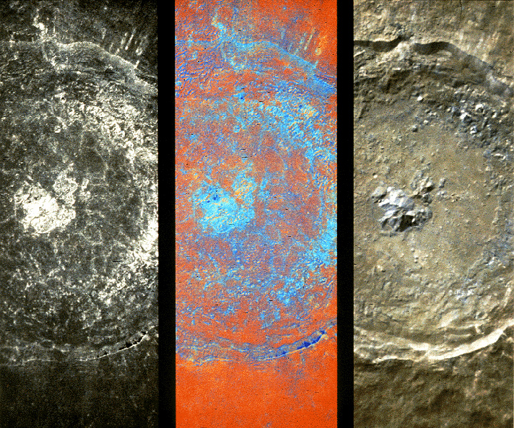Three images of a crater